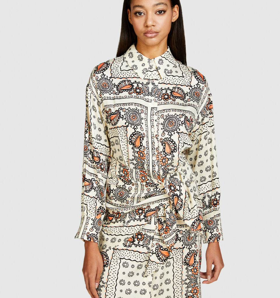 Printed shirt dress with sash - women's midi dresses - Multi-color | Sisley image number 4